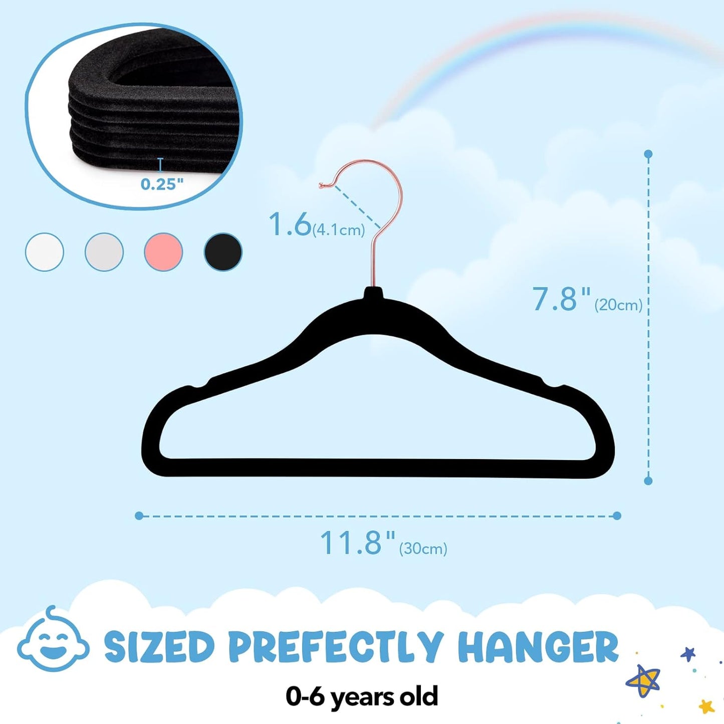 HOUSE DAY 11.8 inch Velvet Baby Hangers Black 60 Pack