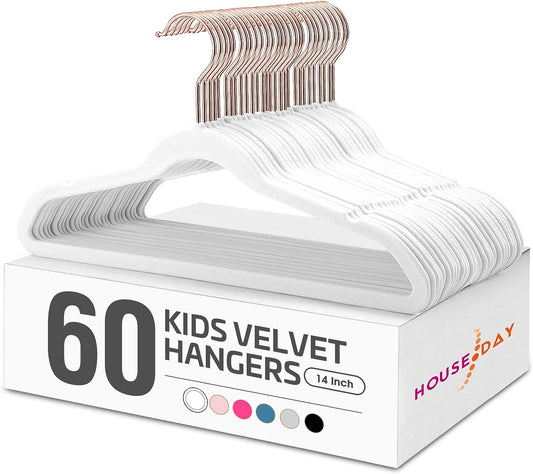 House Day 14 Inch Velvet Kids Hangers 60 Pack White