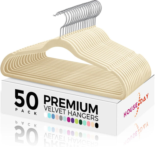 HOUSE DAY Beige Velvet Hangers 50 Pack