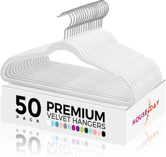 HOUSE DAY White Velvet Hangers 50 Pack