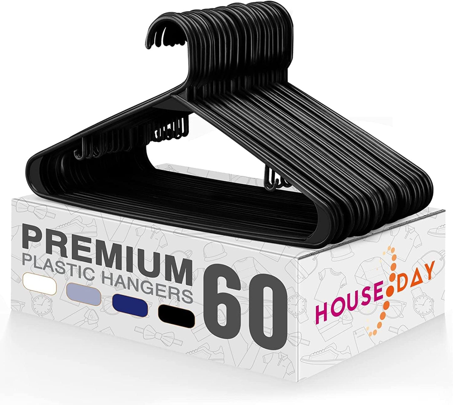 HOUSE DAY 16.5x9.3 Inch Plastic Hangers 60 Pack