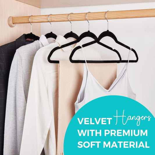 HOUSE DAY Black Velvet Hangers 50 Pack