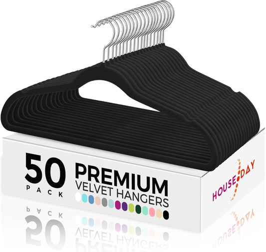 HOUSE DAY Black Velvet Hangers 50 Pack