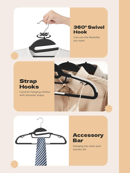 HOUSE DAY Heavy Duty 16.3 inch Plastic Hangers Black + White 50 Pack