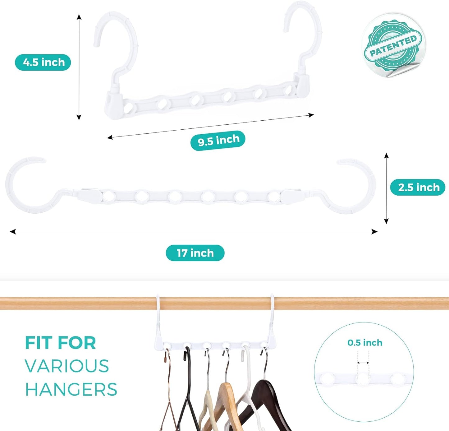HOUSE DAY 9.5 Inch Space Saving Hangers for Clothes 20 Pack