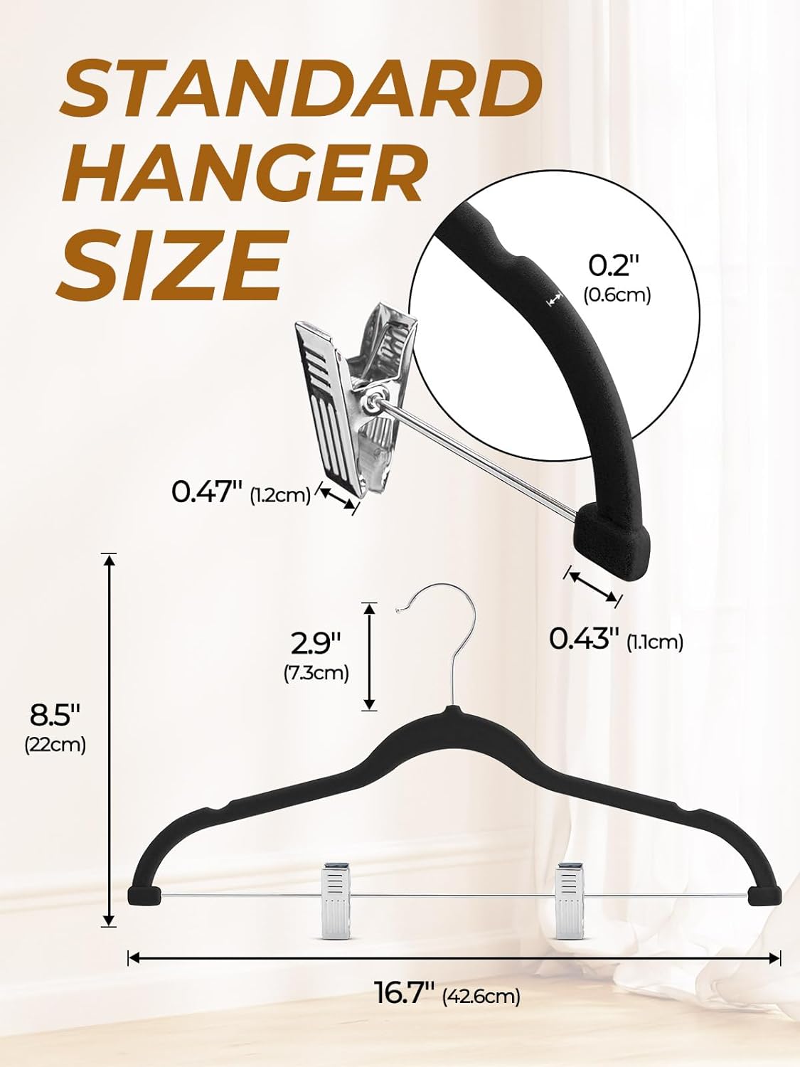 HOUSE DAY Velvet Skirt Hangers 24 Pack, Black Velvet Hangers with Adjustable Clips