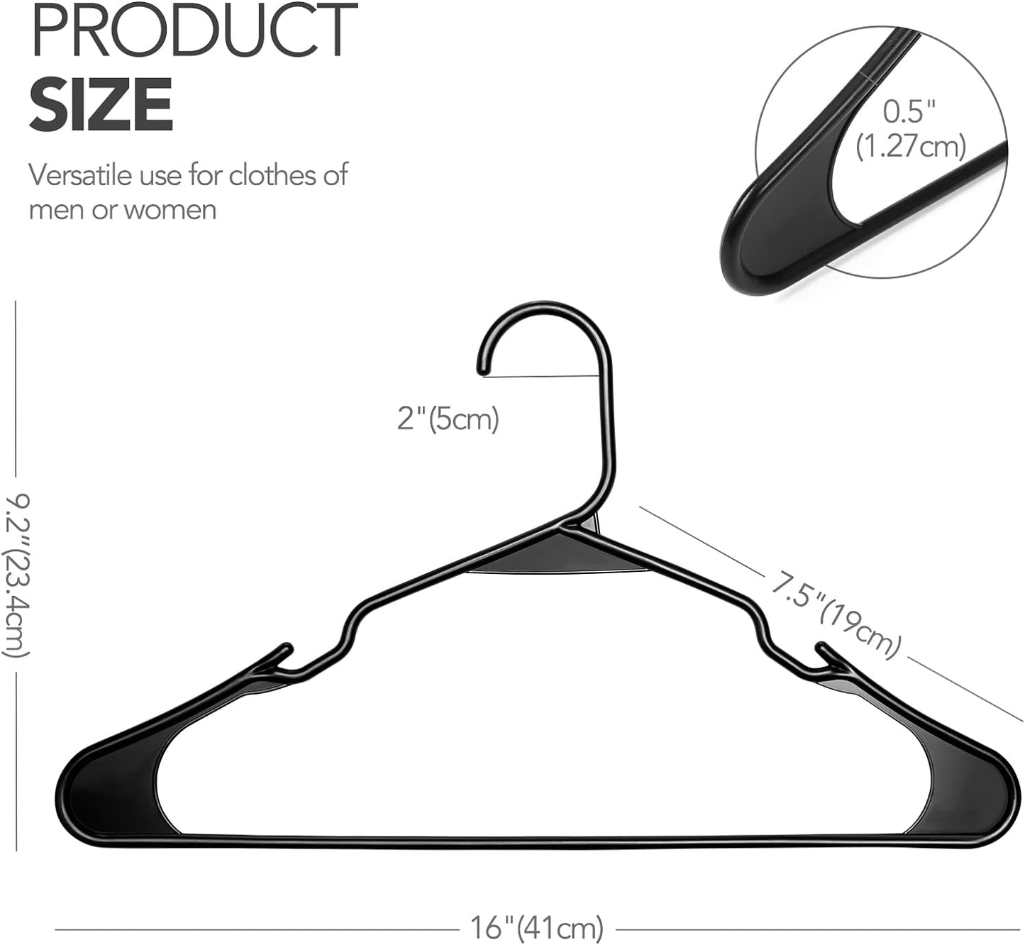 HOUSE DAY 16.5x9.3 Inch Plastic Hangers Black 50 Pack