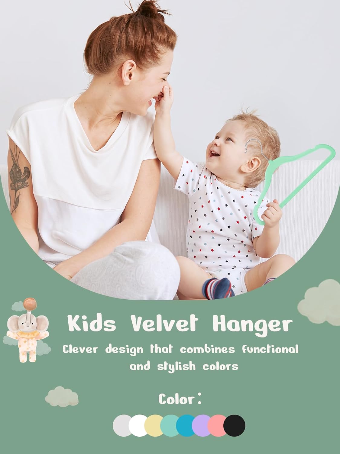 HOUSE DAY 11 Inch Velvet Baby Hangers Carnival Green 50 Pack