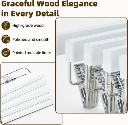 HOUSE DAY Premium Solid Lotus Wood Hangers for Pants & Skirts with Adjustable Clips