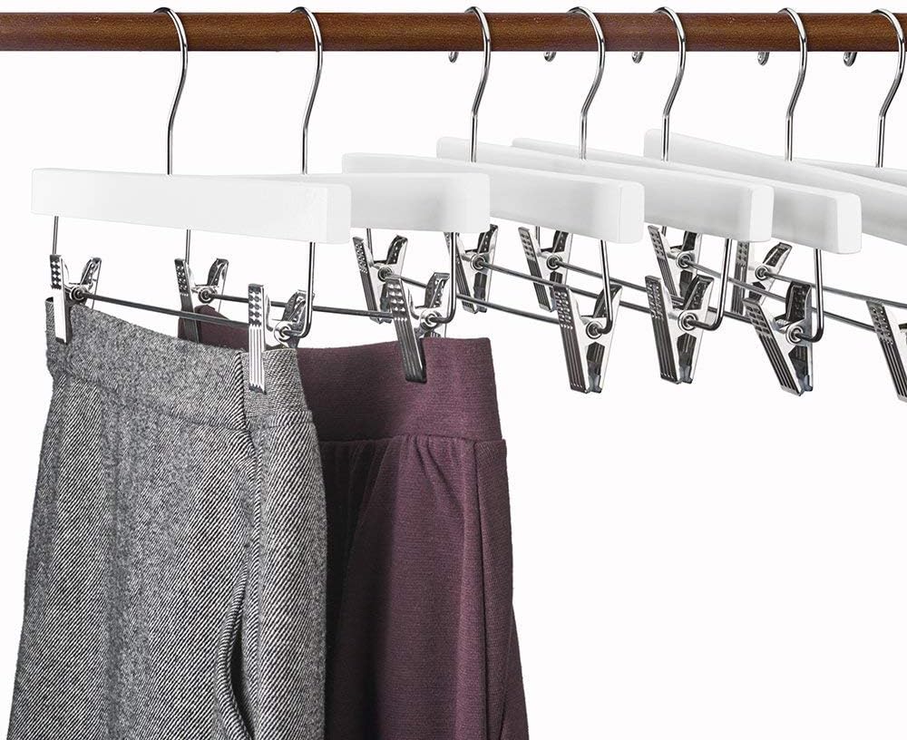 HOUSE DAY Premium Solid Lotus Wood Hangers for Pants & Skirts with Adjustable Clips