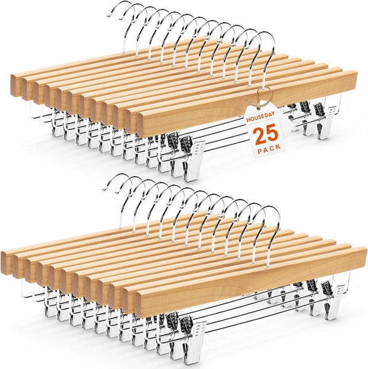 HOUSE DAY Premium Solid Lotus Wood Hangers for Pants & Skirts with Adjustable Clips