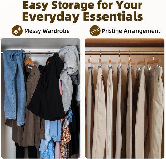 HOUSE DAY Premium Solid Lotus Wood Hangers for Pants & Skirts with Adjustable Clips
