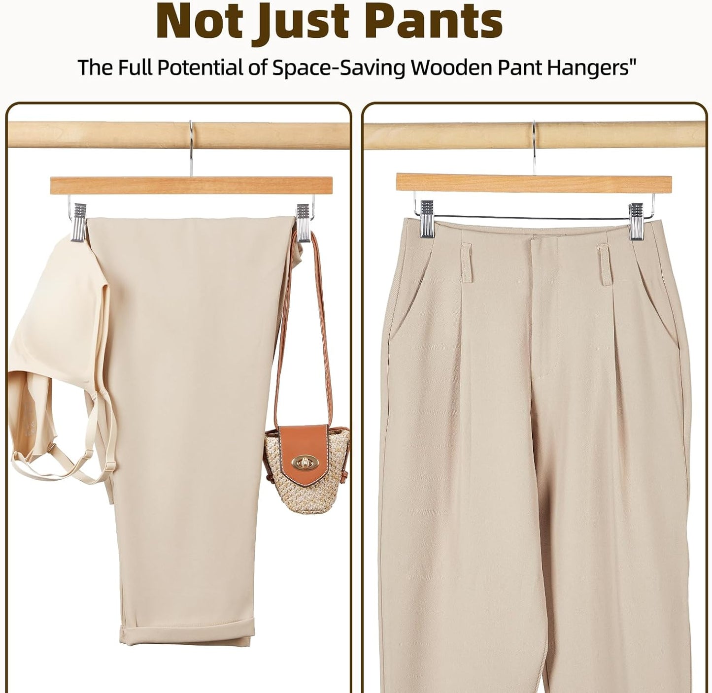 HOUSE DAY Premium Solid Lotus Wood Hangers for Pants & Skirts with Adjustable Clips
