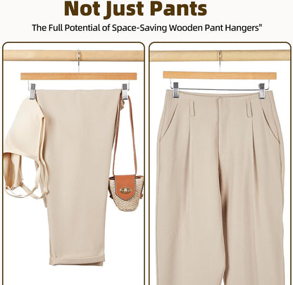 HOUSE DAY Premium Solid Lotus Wood Hangers for Pants & Skirts with Adjustable Clips