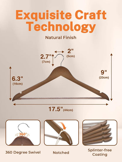 AKTIVE Max Home Pack 10 houten kleerhangers in bruin, kwaliteit A, 44,5 x 23 cm, 360 graden draaibare stalen haak, met inkepingen en onderste stang voor broeken, kostuums, overhemden, jassen (16462 AKTIVE Max Home Pack 10 houten kleerhangers in bruin, kwaliteit A, 44,5 x 23 cm, 360 graden draaibare stalen haak, met inkepingen en onderste stang voor broeken, kostuums, overhemden, jassen (16462