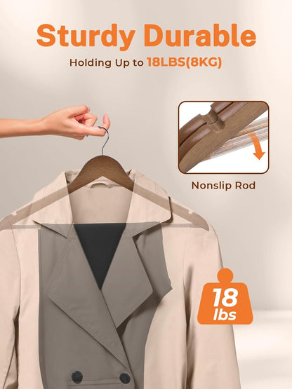 HOUSE DAY Walnut Premium Wooden Hangers 20 Pack