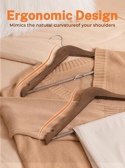 HOUSE DAY Walnut Premium Wooden Hangers 20 Pack