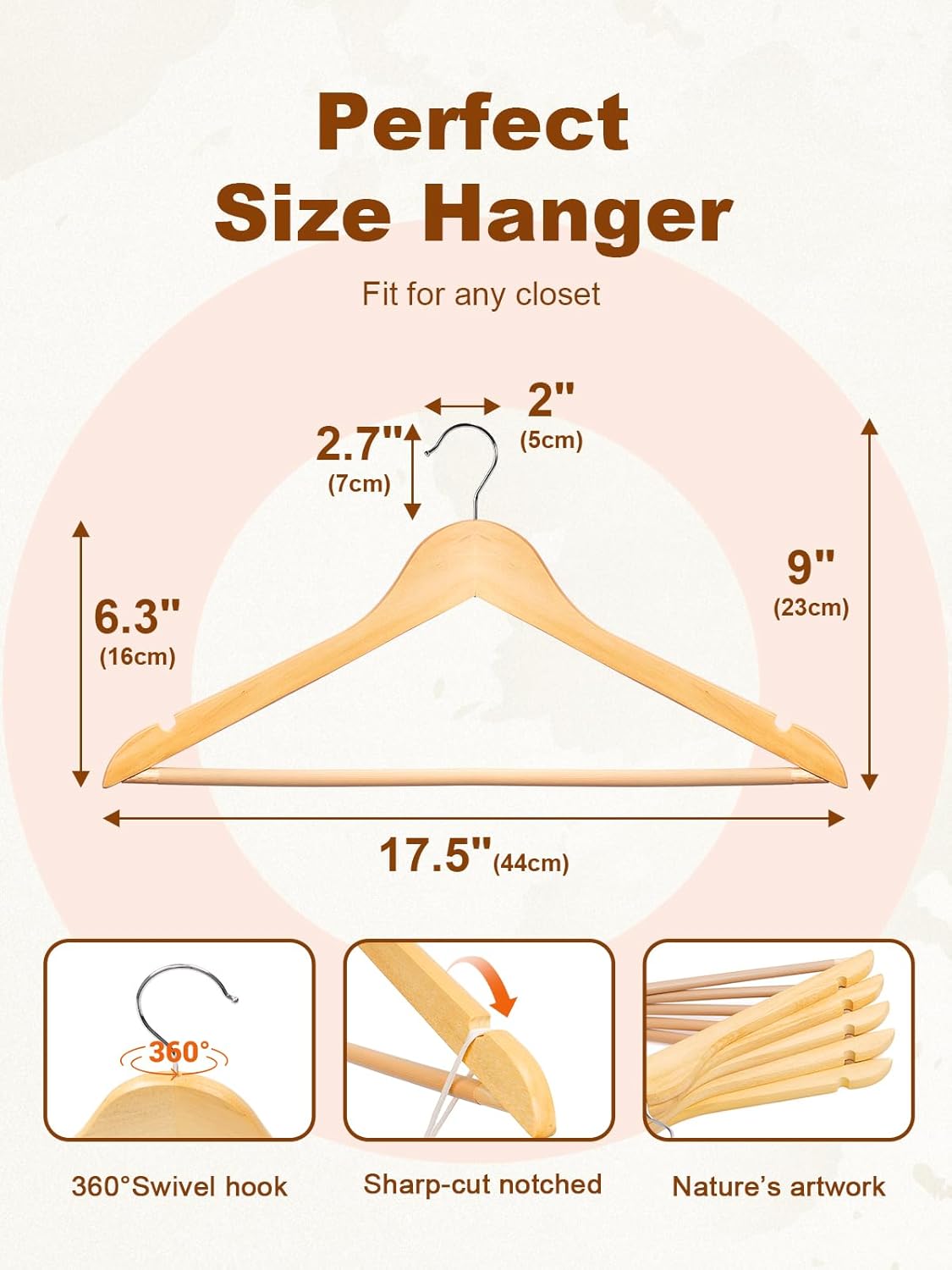 HOUSE DAY Natural Premium Wooden Hangers 20 Pack