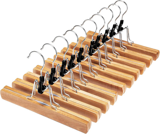 HOUSE DAY Wooden Pants Hangers 10 Pack Non Slip Skirt Jeans Hanger with 360° Swivel Hook