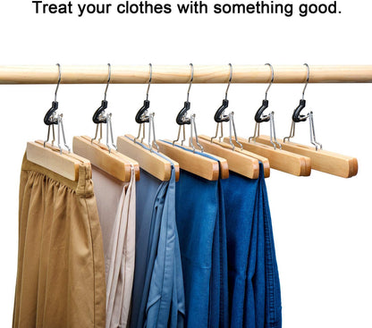HOUSE DAY Wooden Pants Hangers 10 Pack Non Slip Skirt Jeans Hanger with 360° Swivel Hook