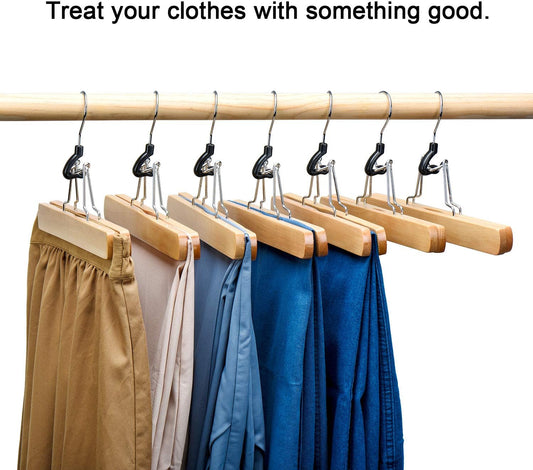 HOUSE DAY Wooden Pants Hangers 10 Pack Non Slip Skirt Jeans Hanger with 360° Swivel Hook