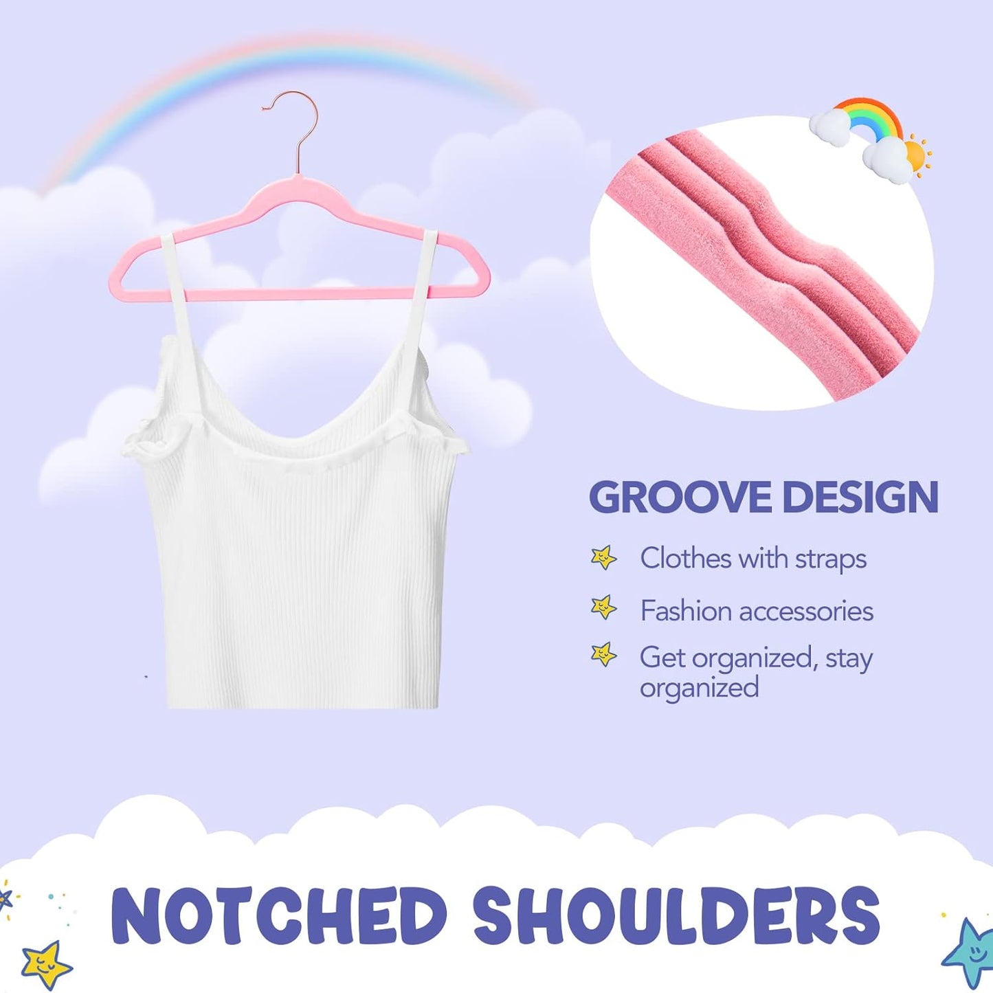 HOUSE DAY 14 Inch Velvet Kids Hangers 60 Pack Blush Pink
