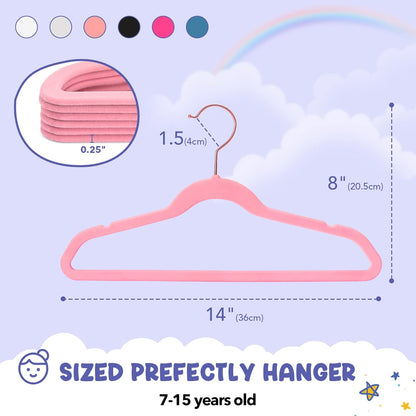 HOUSE DAY 14 Inch Velvet Kids Hangers 60 Pack Blush Pink