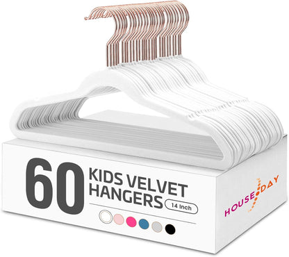 House Day 14 Inch Velvet Kids Hangers 60 Pack White