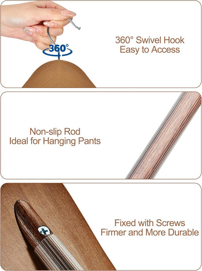 HOUSE DAY Walnut Wide Shoulder Wooden Hangers 12 Pack