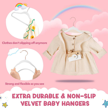 HOUSE DAY 11.8 Inch Velvet Baby Toddler Hangers 60 Pack White