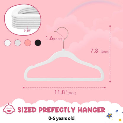 HOUSE DAY 11.8 Inch Velvet Baby Toddler Hangers 60 Pack White