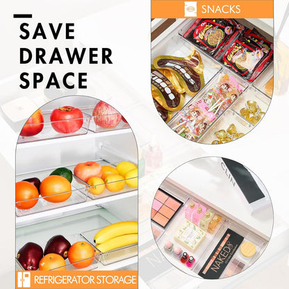 HOUSE DAY Clear Plastic Drawer Organizers with Non-Slip Silicone Base for Makeup & Bathroom 6 Pack