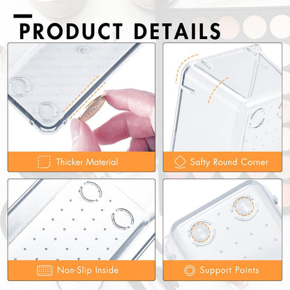 HOUSE DAY Clear Plastic Drawer Organizers with Non-Slip Silicone Base for Makeup & Bathroom 6 Pack