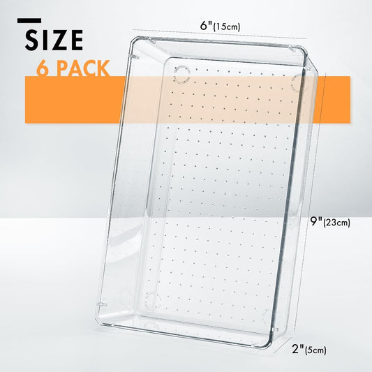 HOUSE DAY Clear Plastic Drawer Organizers with Non-Slip Silicone Base for Makeup & Bathroom 6 Pack