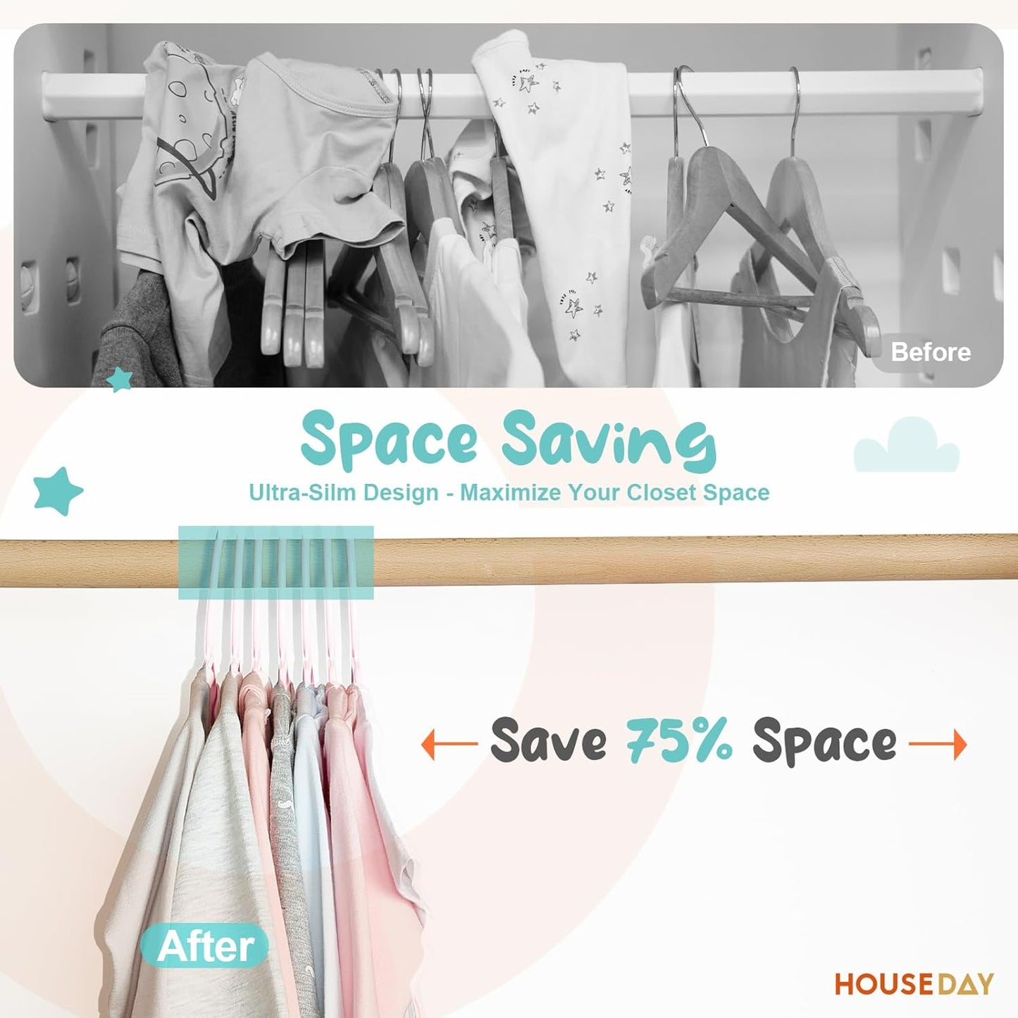 HOUSE DAY 11 Inch Non-Slip Durable Plastic Baby and Kids Hangers