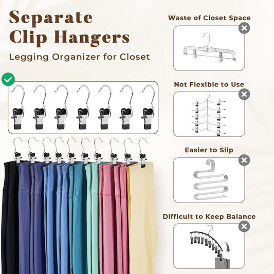 HOUSE DAY Legging Hanger Organizer with Rubber-Coated Clips for Yoga Pants, Workout Sets, Boots, Hats