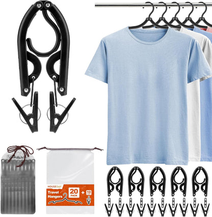 HOUSE DAY Collapsible and Foldable Plastic Travel Hangers with Clips