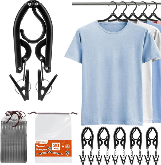 HOUSE DAY Collapsible and Foldable Plastic Travel Hangers with Clips