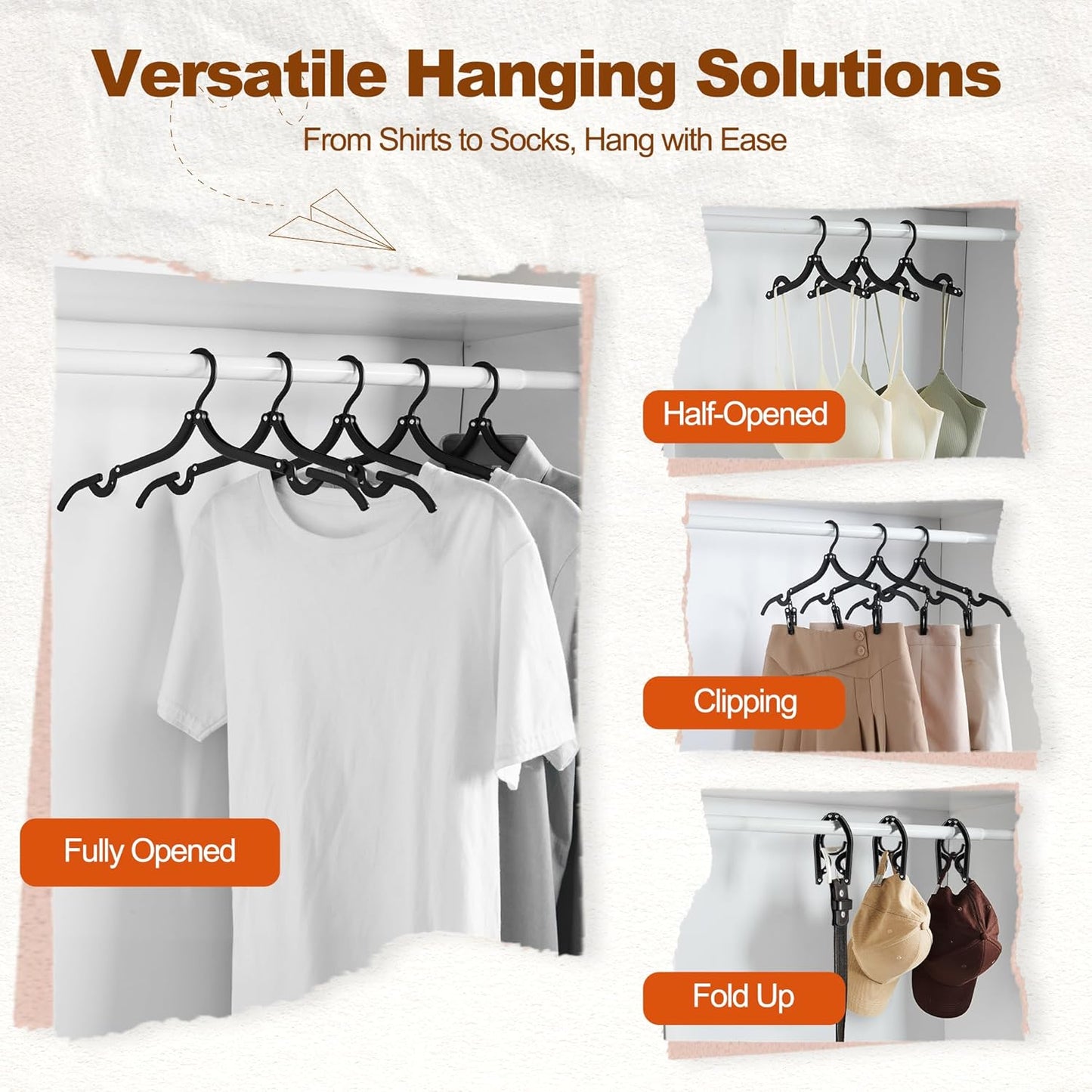 HOUSE DAY Collapsible and Foldable Plastic Travel Hangers with Clips