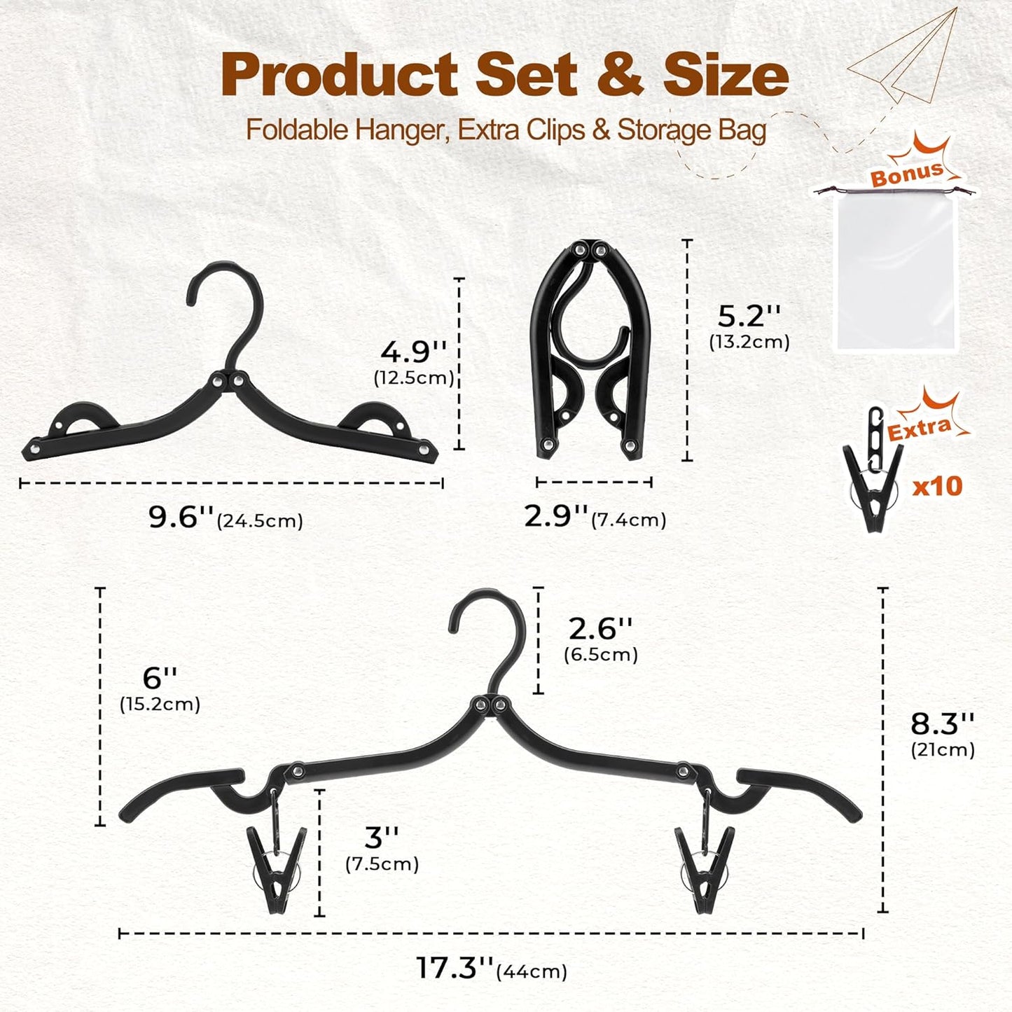 HOUSE DAY Collapsible and Foldable Plastic Travel Hangers with Clips