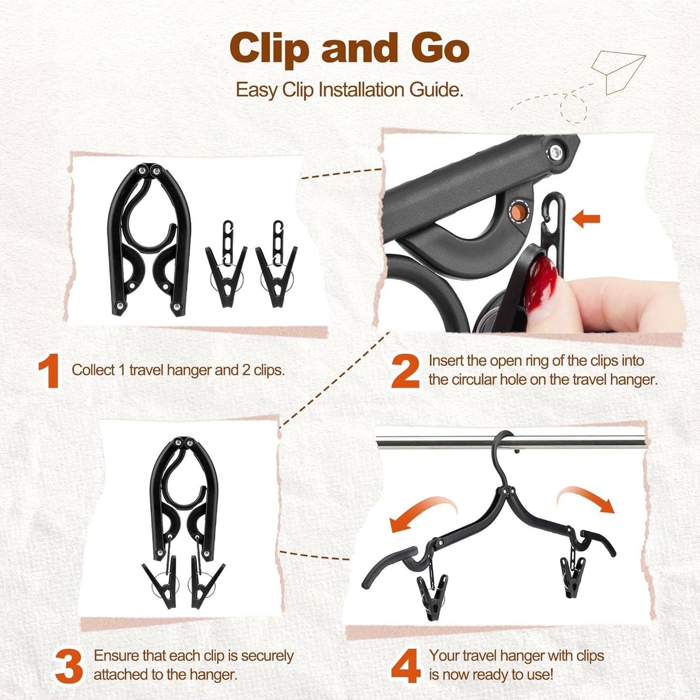HOUSE DAY Collapsible and Foldable Plastic Travel Hangers with Clips