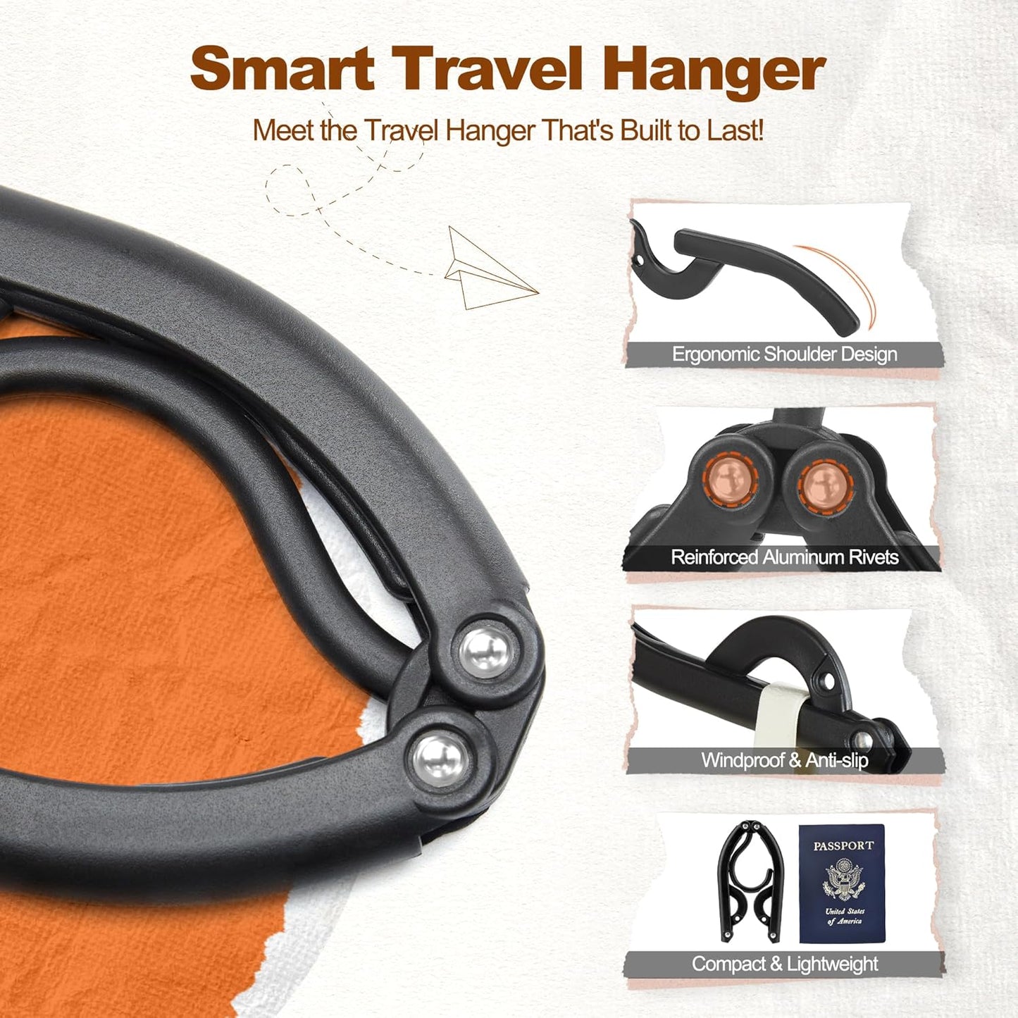 HOUSE DAY Collapsible and Foldable Plastic Travel Hangers with Clips