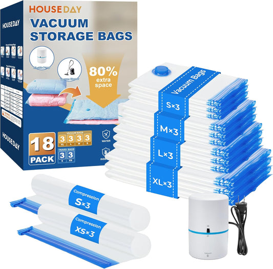 HOUSE DAY Space Saver Vacuum Bags for Travel and Home with Electric Pump 18 Pack
