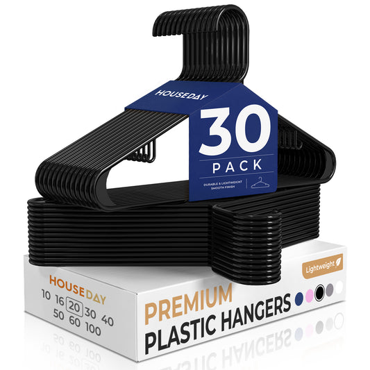 HOUSE DAY Black Plastic Hangers 30 Pack, Slim Space-Saving Clothes